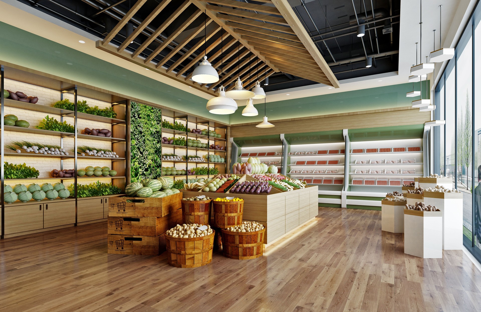 3d render supermarket grocery shop interior